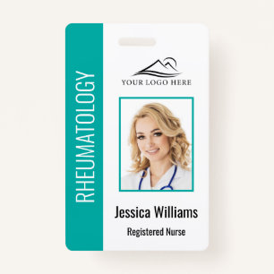 Custom Employee Photo Logo Bar Code Name Teal Badge