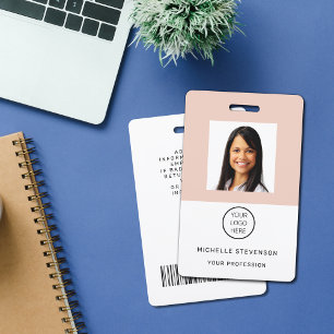Custom Employee Photo Logo Blush Pink Name Badge
