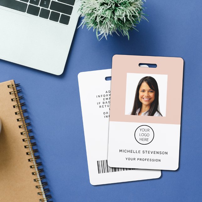 Custom Employee Photo Logo Blush Pink Name Badge (Creator Uploaded)
