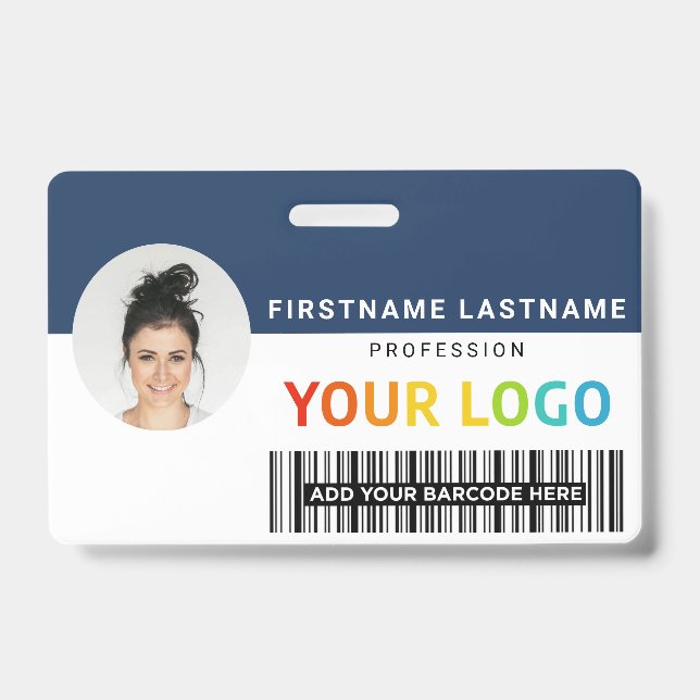 Custom Employee Photo, Logo, Name, 2 Barcodes Badge (Front)