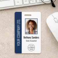 Custom Employee Photo, Logo, Name Blue