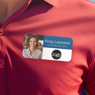 Custom Employee Photo, Logo, Name - Can edit blue Name Tag