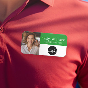 Custom Employee Photo, Logo, Name - Can edit green Name Tag