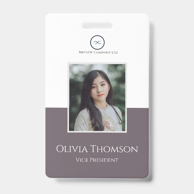 Custom Employee Photo, Logo, Name Granite Grey Badge (Front)