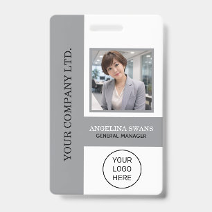 Custom Employee Photo, Logo, Name Grey Badge