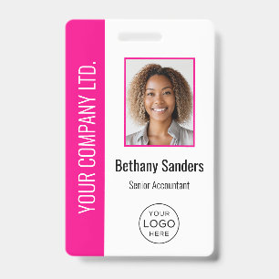 Custom Employee Photo, Logo, Name Hot Pink Badge