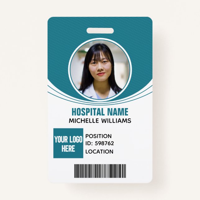 Custom employee photo logo name ID barcode Badge (Front)