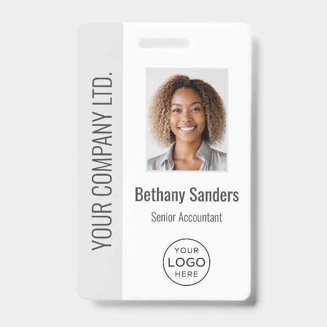 Custom Employee Photo, Logo, Name Light Gray Badge (Front)