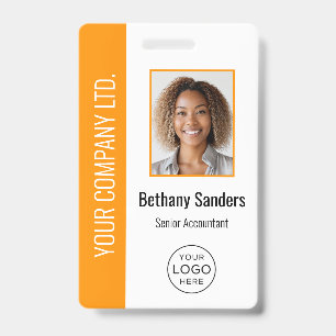 Custom Employee Photo, Logo, Name Orange Badge