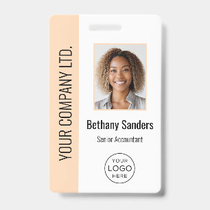 Custom Employee Photo, Logo, Name Peach Badge