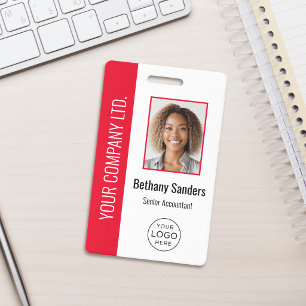 Custom Employee Photo, Logo, Name Red Badge