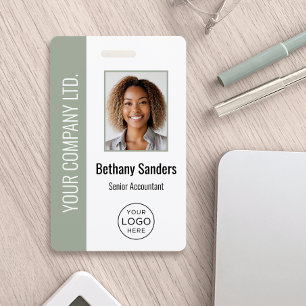 Custom Employee Photo, Logo, Name Sage Green Badge