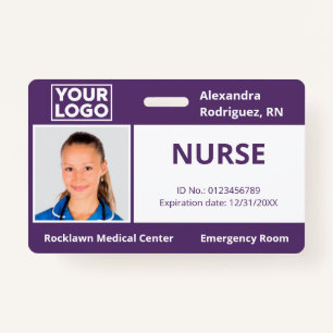 Custom Employee Photo Logo Purple Medical ID Badge