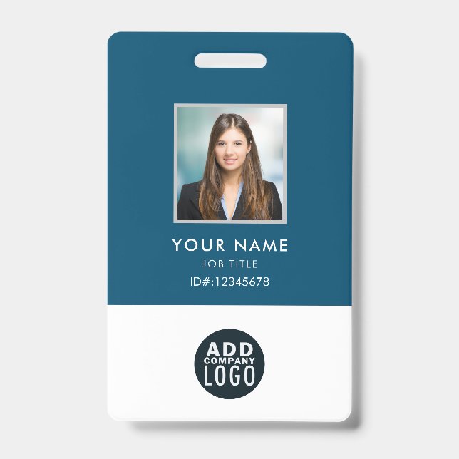 Custom Employee Photo Name Badge Barcode Logo (Front)