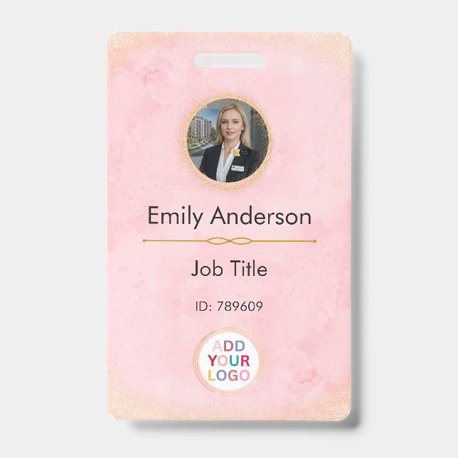 Custom Employee Photo Name Badge with Logo QR (Front)