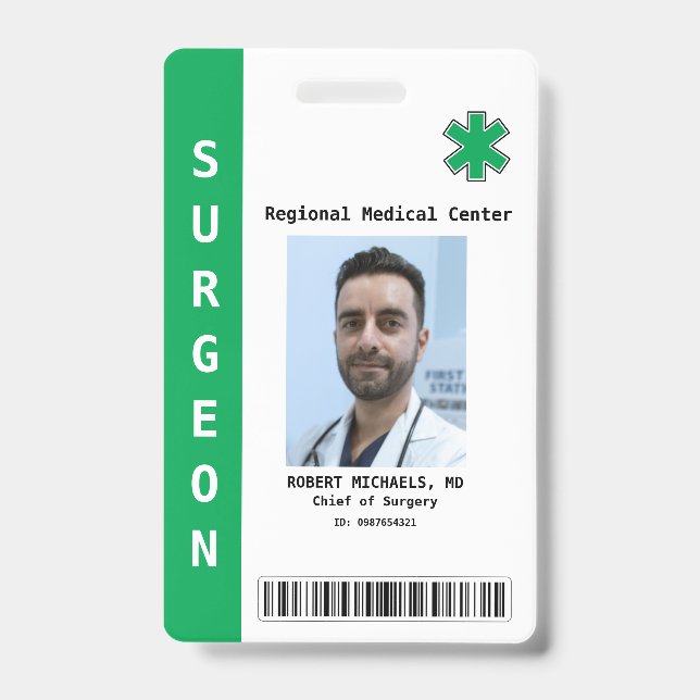 Custom Employee Photo, Name, Bar Code, Logo Badge (Front)