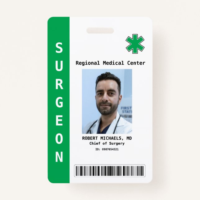 Custom Employee Photo, Name, Bar Code, Logo Badge (Front)