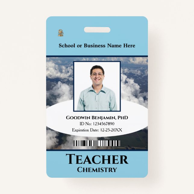 Custom Employee Photo Name Logo Teacher Custom Badge (Front)