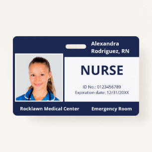 Custom Employee Photo Navy Blue Medical ID Badge
