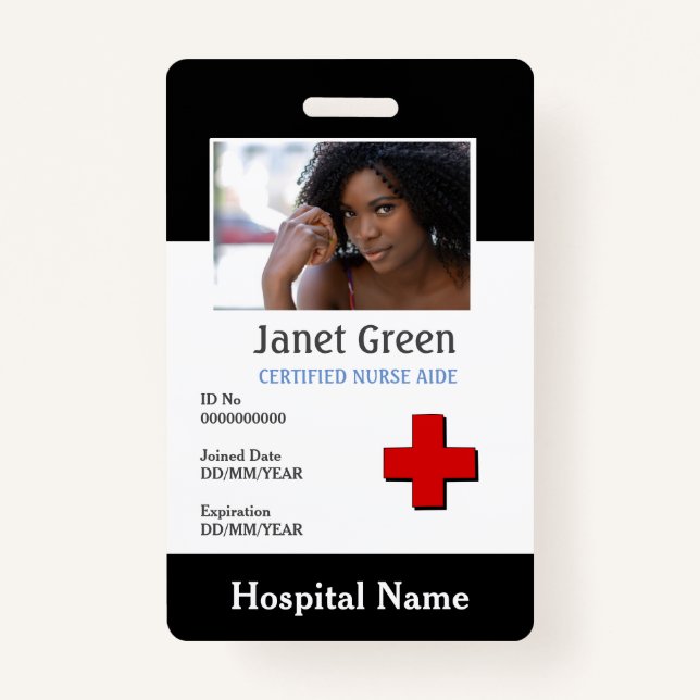 Custom Employee Photo Nurse Doctor Name ID Badge (Front)
