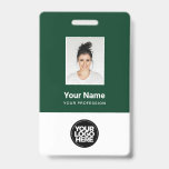 Custom Employee Photo, Qr Code, Logo, Name Badge<br><div class="desc">Easily personalize this Custom Employee Name Badge with Photo, Scan Qr Code (always readable, it works!) and business logo. A simple business design in modern stylish and elegant dark green and white colours fully customizable in front and back sizes, sans-serif basic and modern fonts and a professional and clear look....</div>