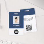 Custom Employee Photo, Qr Code, Logo, Name Badge<br><div class="desc">Easily personalize this Custom Employee Name Badge with Photo, Scan Qr Code (always readable, it works!) and business logo. A simple business design in navy blue and white colours fully customizable in front and back sizes, sans-serif basic and modern fonts and a professional and clear look. Avaiable with lanyard, metal...</div>
