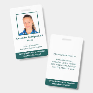 Custom Employee Photo White Blue-Green Hospital ID Badge