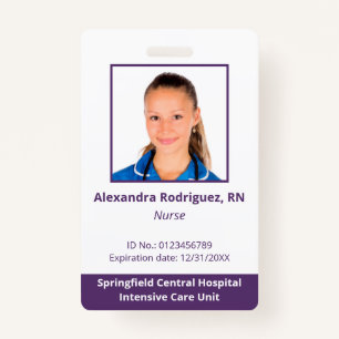 Custom Employee Photo White Purple Hospital ID Badge