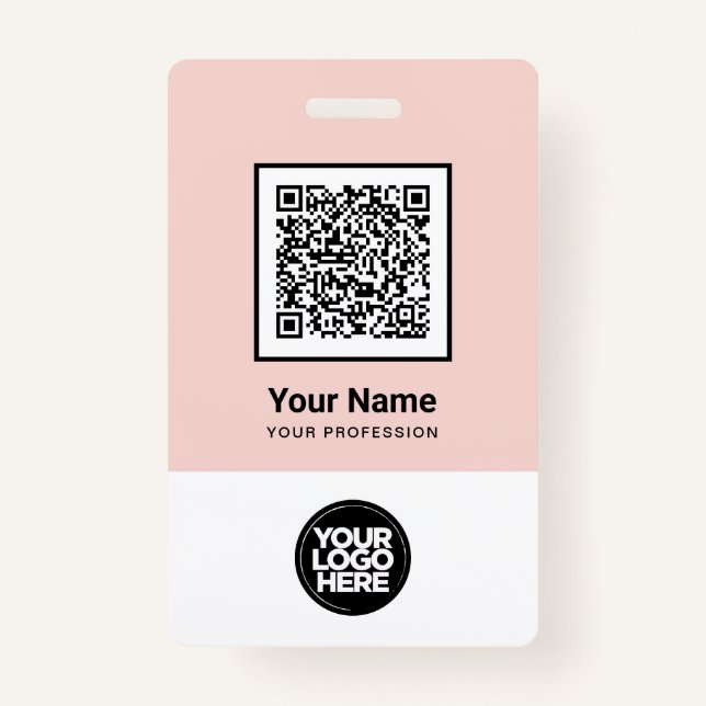 Custom Employee Qr Code Bar Code Logo Name Badge (Front)