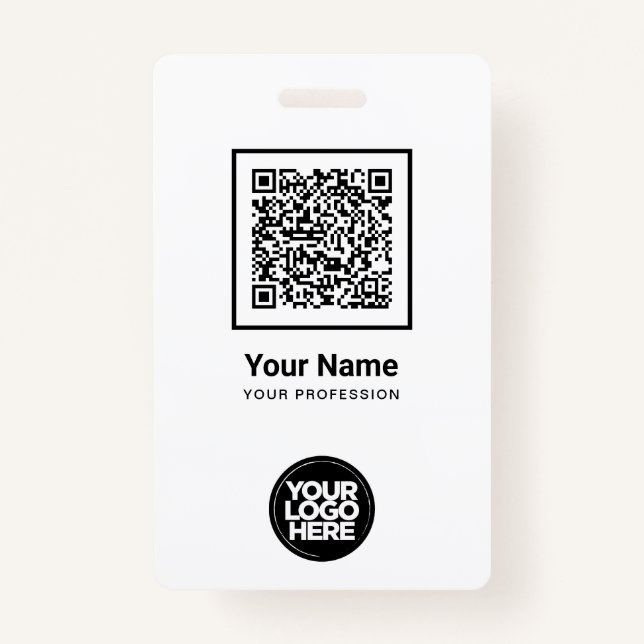 Custom Employee Qr Code Bar Code Logo Name Badge (Front)