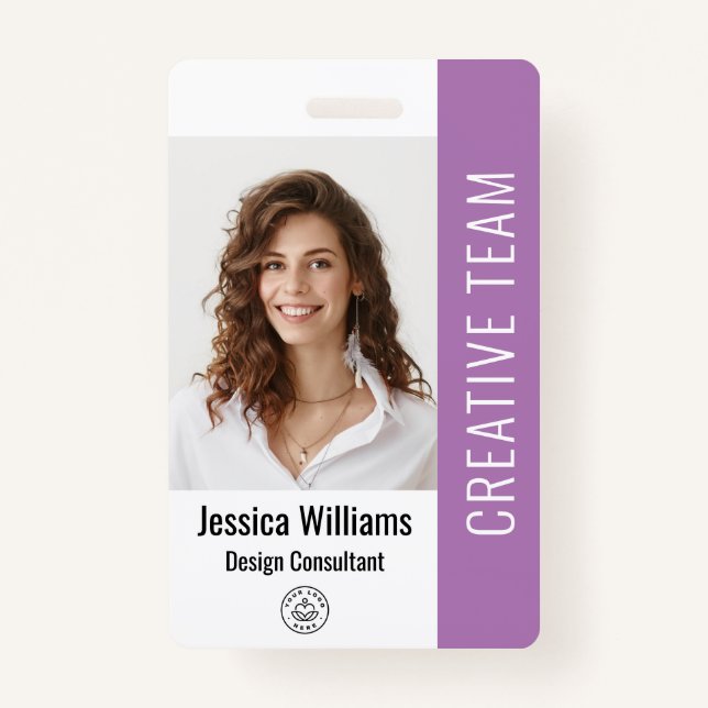 Custom Employee Staff Name Logo Bar Code Photo ID Badge (Front)