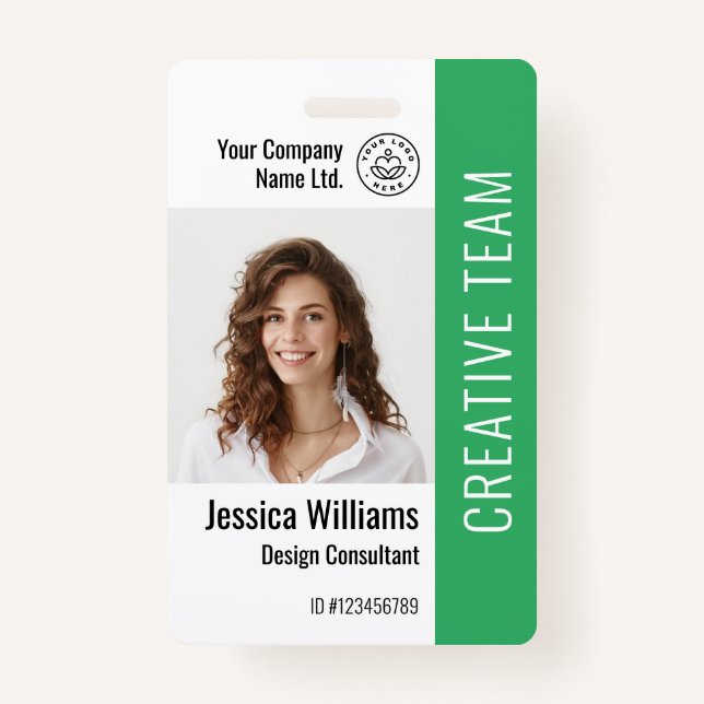 Custom Employee Staff Name Logo Barcode Photo ID Badge (Front)