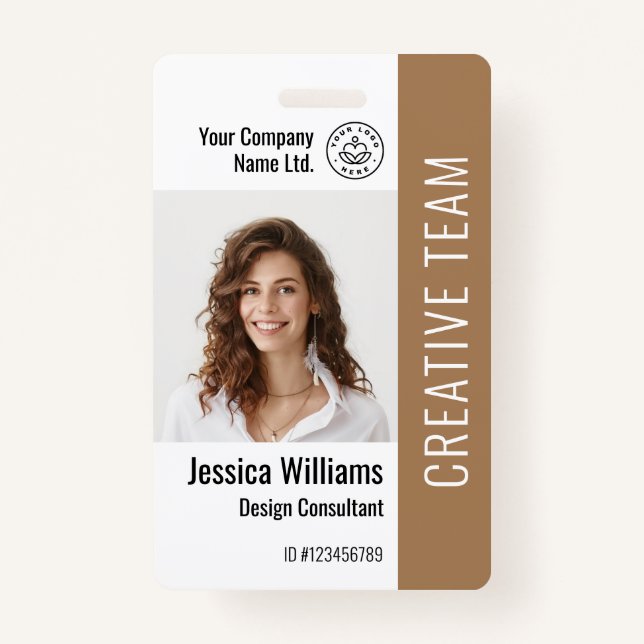 Custom Employee Staff Name Logo Barcode Photo ID  Badge (Front)