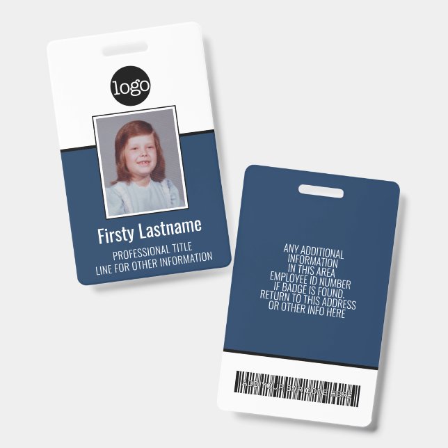 Custom Employee Vertical Photo Bar Code Logo Name Badge (Front & Back)