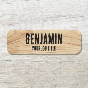 Custom Employee Woodgrain Black Magnetic or Pin Name Tag