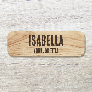 Custom Employee Woodgrain Brown Magnetic or Pin Name Tag