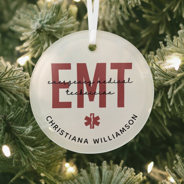 Custom EMT Emergency Medical Technician Glass Ornament (Insitu)