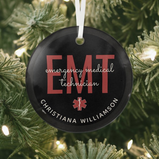Custom EMT Emergency Medical Technician Glass Ornament (Insitu)