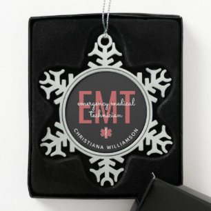 Custom EMT Emergency Medical Technician Snowflake Pewter Christmas Ornament