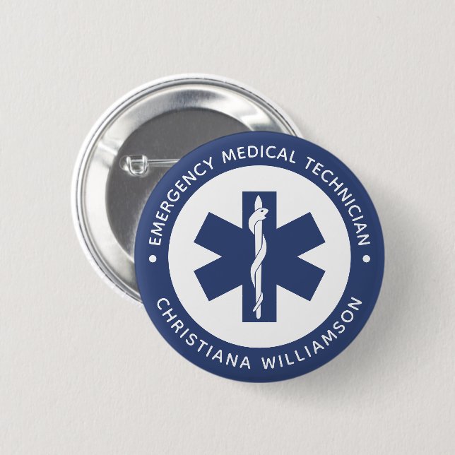 Custom EMT Symbol Emergency Medical Technician 2 Inch Round Button (Front & Back)