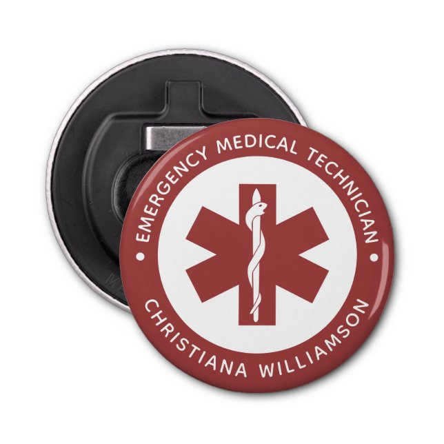 Custom EMT Symbol Emergency Medical Technician Bottle Opener (Front)