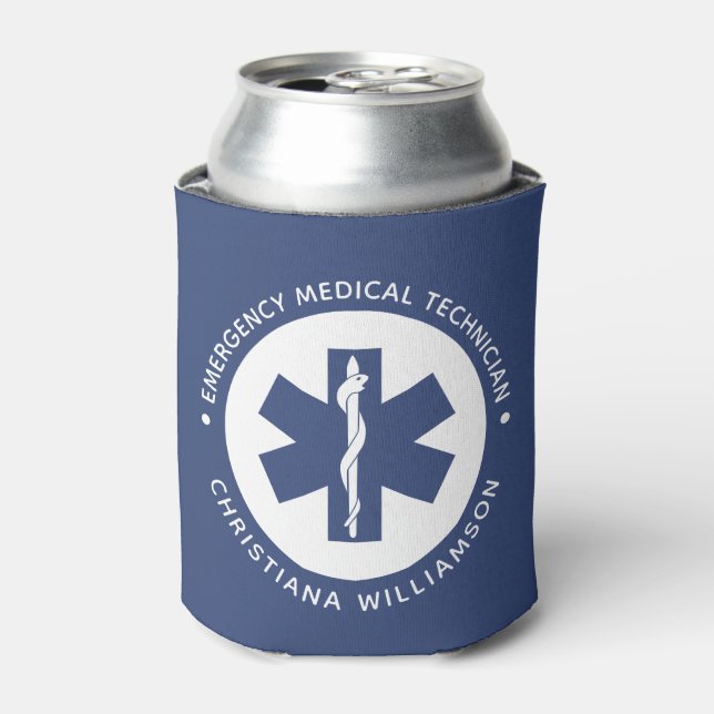 Custom EMT Symbol Emergency Medical Technician Can Cooler (Can Front)