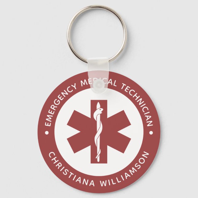 Custom EMT Symbol Emergency Medical Technician  Keychain (Front)