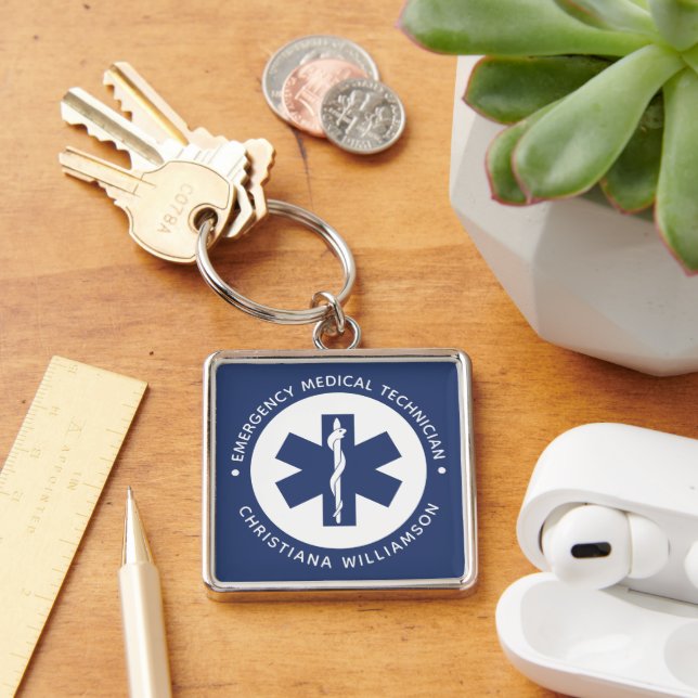 Custom EMT Symbol Emergency Medical Technician Keychain (Desk)