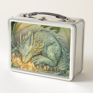 Custom Enchanted Emerald Forest Dragon Metal Lunch Box