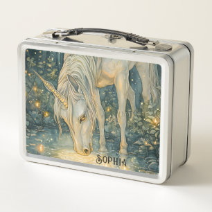 Custom Enchanted Emerald Forest Unicorn  Metal Lunch Box