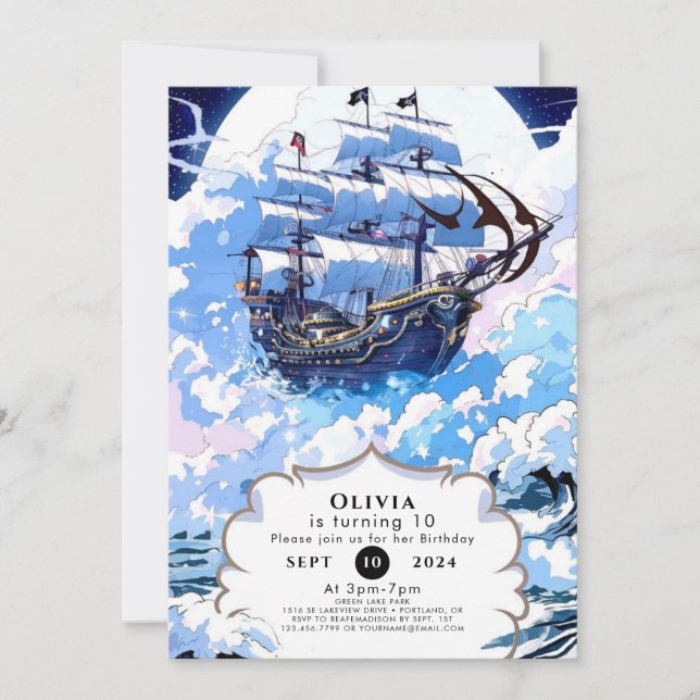 Custom Enchanted Ship Pirate Birthday Invitation (Front)