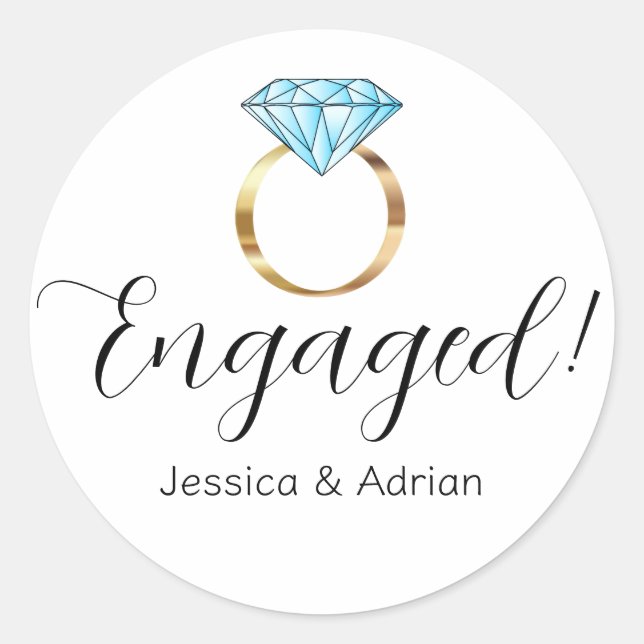 Custom Engaged Diamond Blue Gold Engagement Ring Classic Round Sticker (Front)