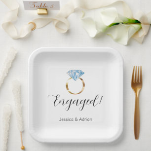 Custom Engaged Diamond Ring Engagement Party Paper Plate