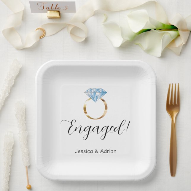 Custom Engaged Diamond Ring Engagement Party Paper Plate (Wedding)